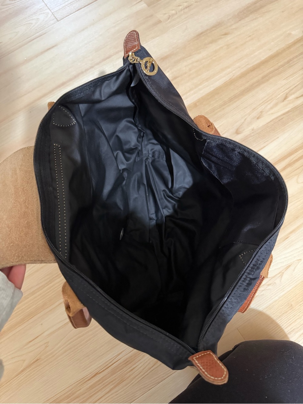 Longchamp Black Nylon Tote with Brown Leather Handles - Picture 3 of 3